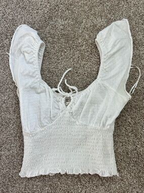 Billabong White Smocked Tie-Front Crop Top